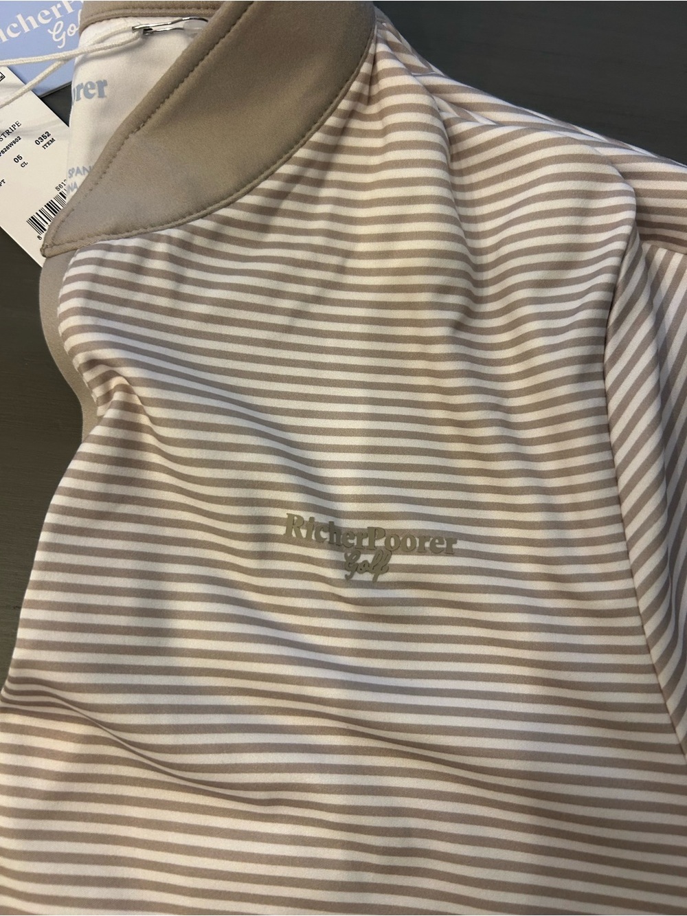 Richer Poorer Striped Polo in Beige and White